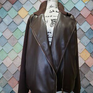 Ann Taylor Faux Leather, Zip-Sweater, XXL